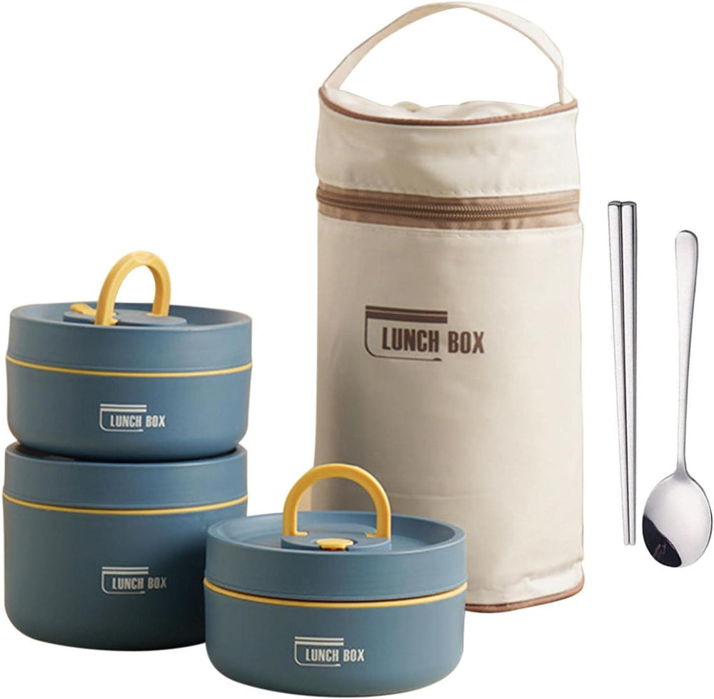 <h2>Lancheira Térmica com Compartimentos - Azul com Garfo e Colher</h2>
