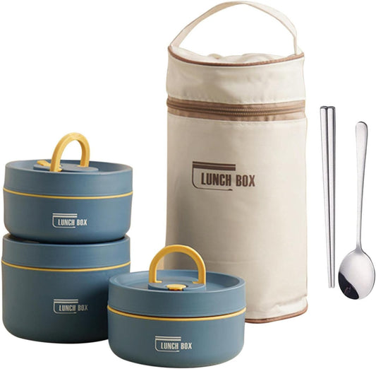<h2>Lancheira Térmica com Compartimentos - Azul com Garfo e Colher</h2>