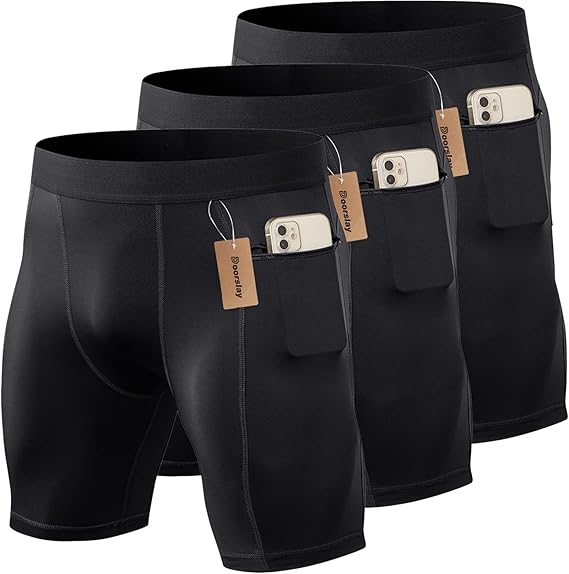 <h2>Kit com 3 Shorts Esportivos Masculinos com Cueca de Compressão e Bolso - Tamanho M - Preto</h2>