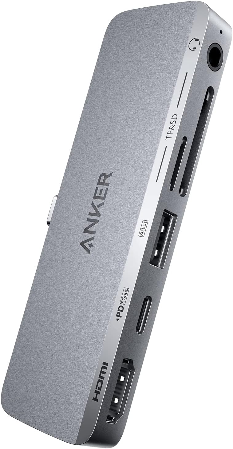 <h2>Hub USB-C Anker (6 em 1) com HDMI 4K, portas multifuncionais, slot para cartão SD e microSD, compatível com iPad Pro/Air/Mini 6ª geração, cinza</h2>