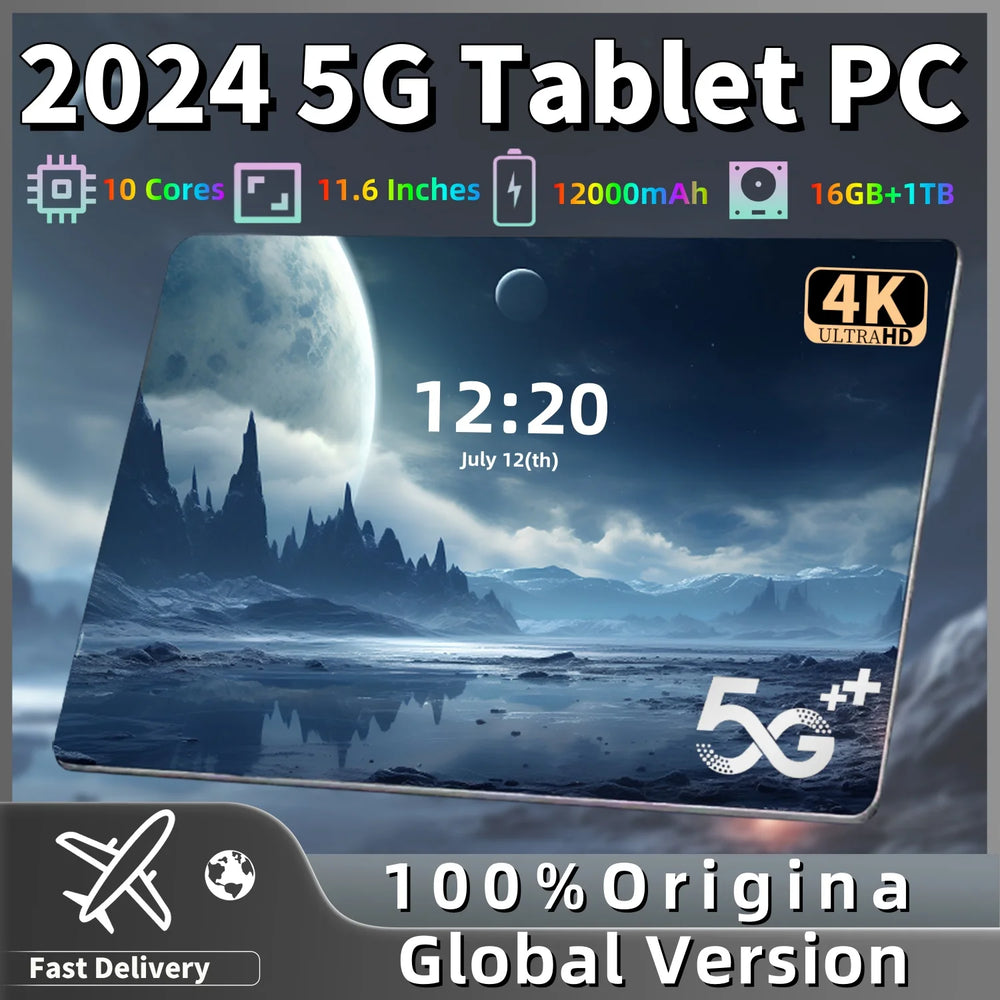 <h2>Tableta Original de 2024 pulgadas, dispositivo con Android 13, 16GB, 1TB, 10,1 mAh, 5G, SIM Dual, llamadas telefónicas, GPS, WPS, WIFI, PC, versión Global, 12000</h2>