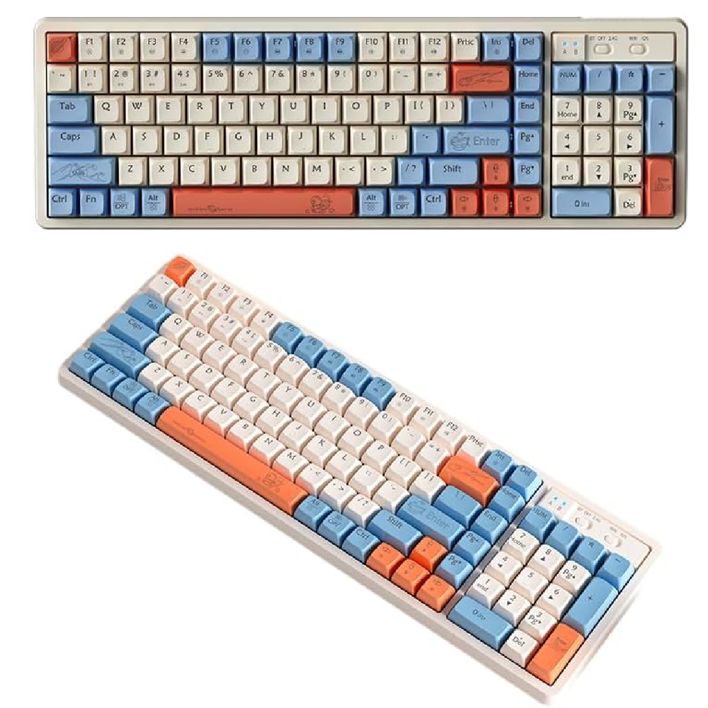 Teclado Mecânico Sem Fio com Teclado Numérico de 102 Teclas para Jogos, Bluetooth 5.0/2.4G/Com Fio, Cores Mistas, 4000 mAh, Teclado Programável