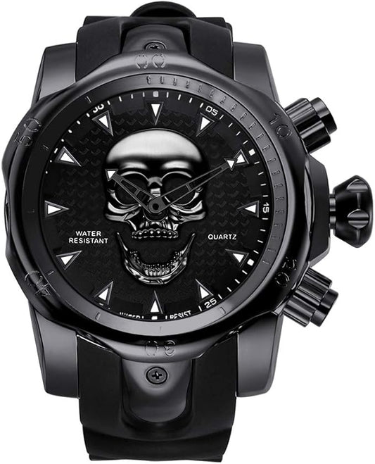 Relógio Masculino com Mostrador Grande e Design de Caveira 3D