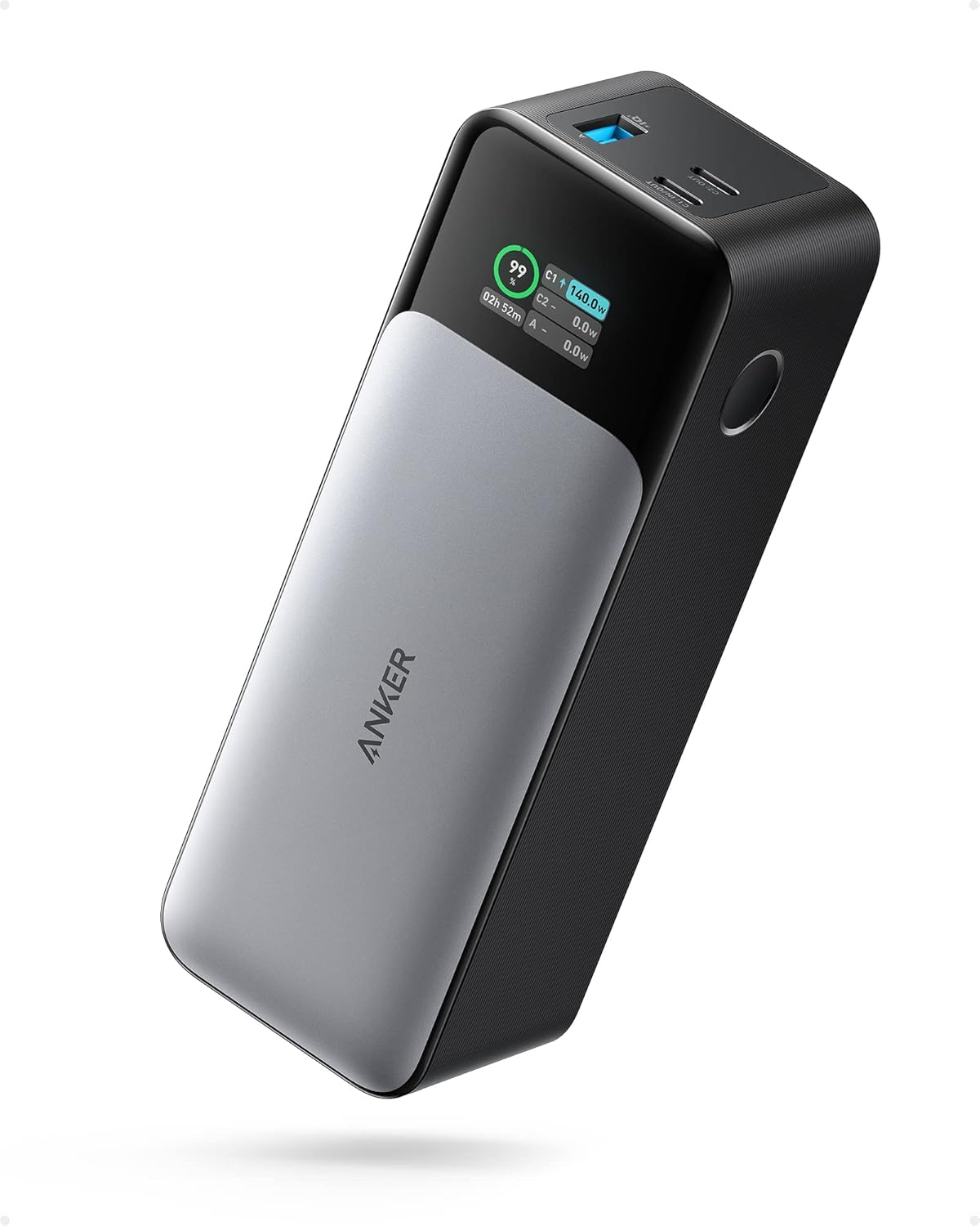<h2>Power Bank Anker 737 Gen 2, 24.000 mAh, portátil, 3 portas 140W, display digital inteligente, compatível com iPhone, Vision Pro, Samsung, MacBook, Dell, AirPods e mais, preto</h2>