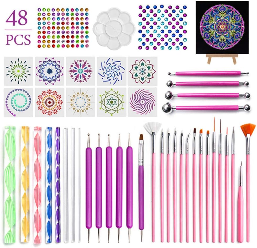 Conjunto de 48 Ferramentas para Pontilhismo de Mandala - Pintura em Pedras e Estênceis