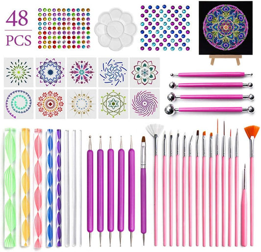 Conjunto de 48 Ferramentas para Pontilhismo de Mandala - Pintura em Pedras e Estênceis