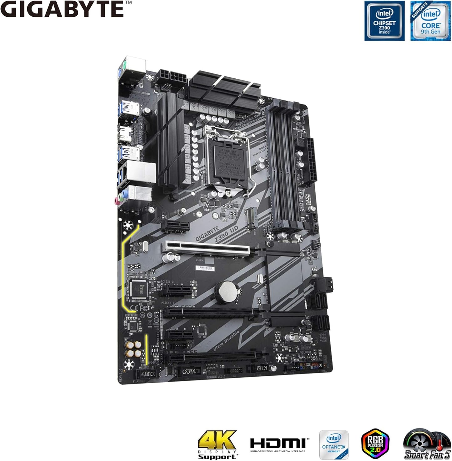 GIGABYTE Z390 UD (LGA 1151 (Série 300) Intel Z390 SATA 6Gb/s ATX Intel placa-mãe para mineração de criptomoedas com decodificação 4G acima, 6 x slots PCIe)