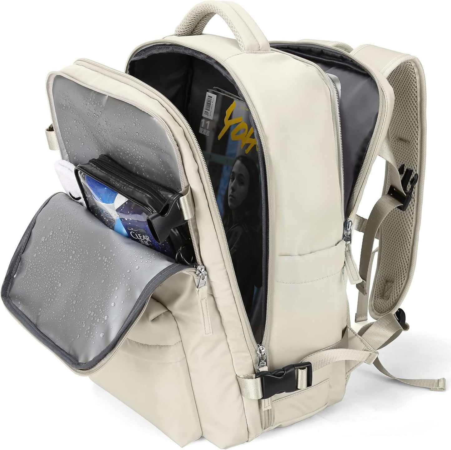 Mochila de Viagem Grande Feminina, Bagagem de Mão, Mochila Impermeável para Trilha e Esportes ao Ar Livre, Mochila Escolar, D-Bege