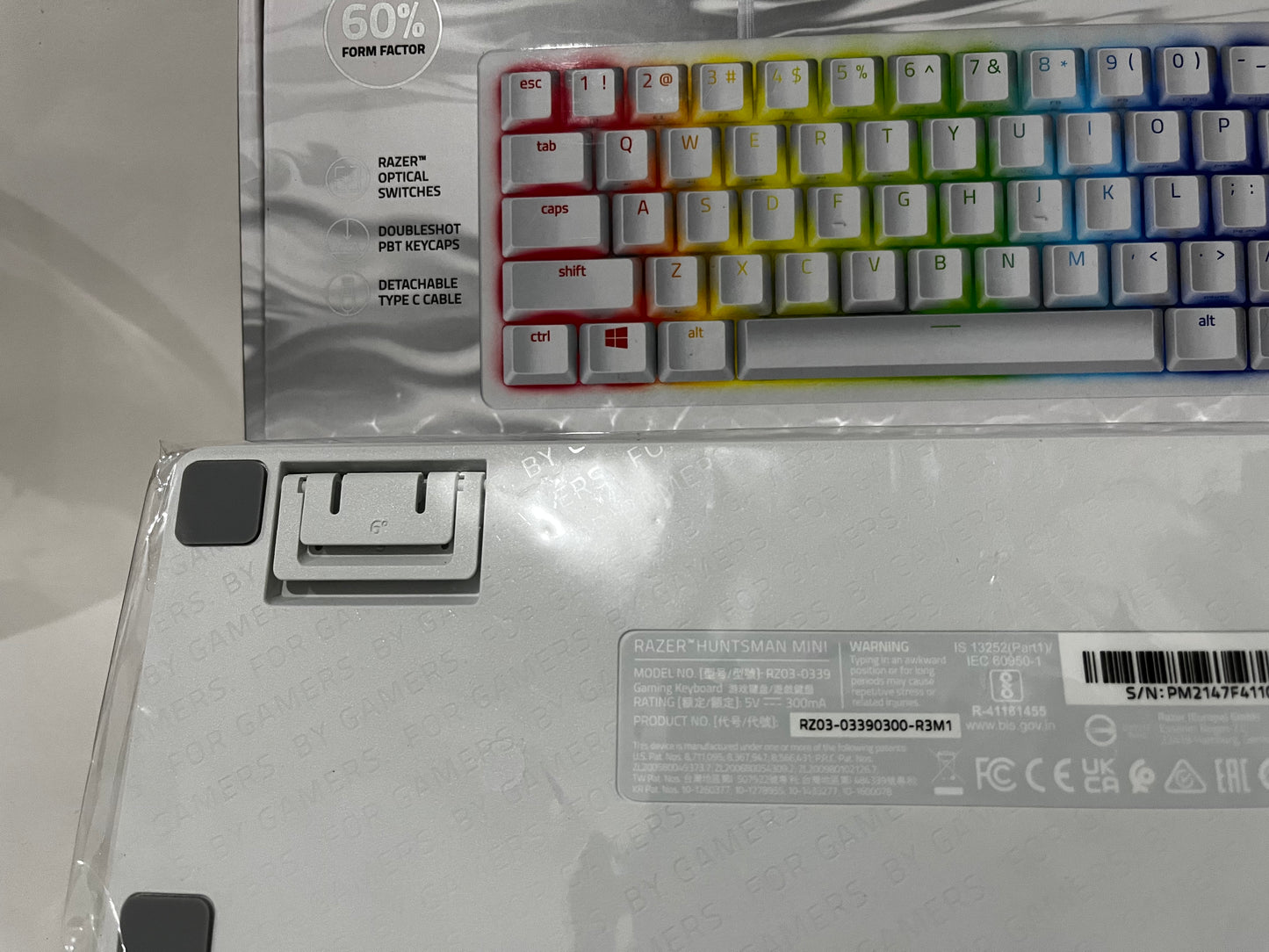 Teclado Mecânico Gamer Razer Huntsman Mini-Click Optical Purple Switch, Mercury Branco - Caixa Aberta - Funcionando 100%