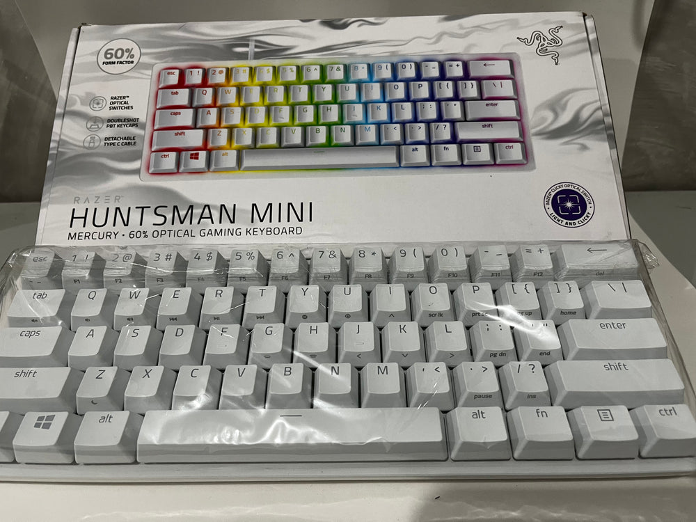 Teclado Mecânico Gamer Razer Huntsman Mini-Click Optical Purple Switch, Mercury Branco - Caixa Aberta - Funcionando 100%