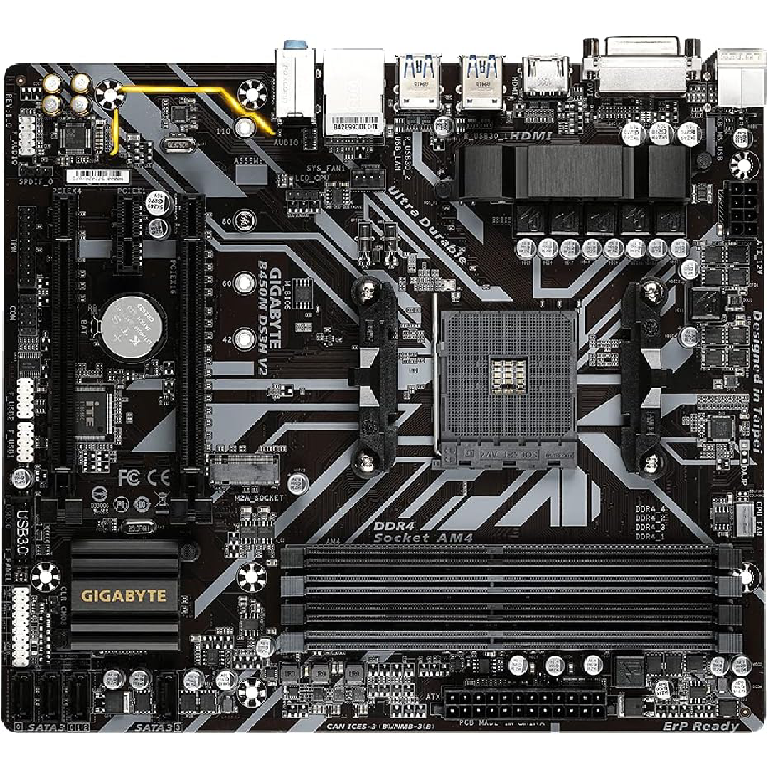 Placa-Mãe GIGABYTE B450M DS3H V2 AM4, DDR4, HDMI, M.2, USB 3.2