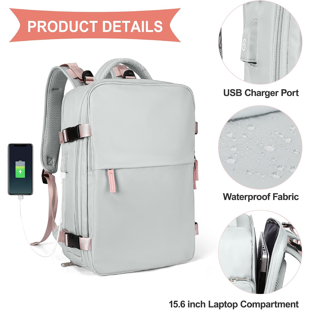 Mochila de Viagem Feminina Impermeável com Compartimento para Notebook e Sapatos - Cinza