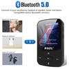 Reprodutor de Música MP3 Clip com Bluetooth 5.0, 16GB, Som Lossless, FM, Gravador de Voz, Vídeo e Fones de Ouvido - Vermelho