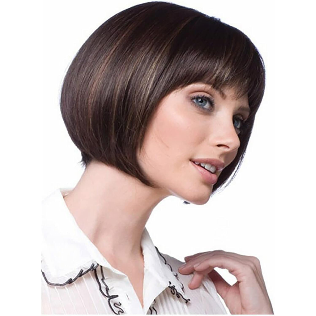 Peruca Curta Bob Lace Front Liso Marrom Escuro para Mulheres