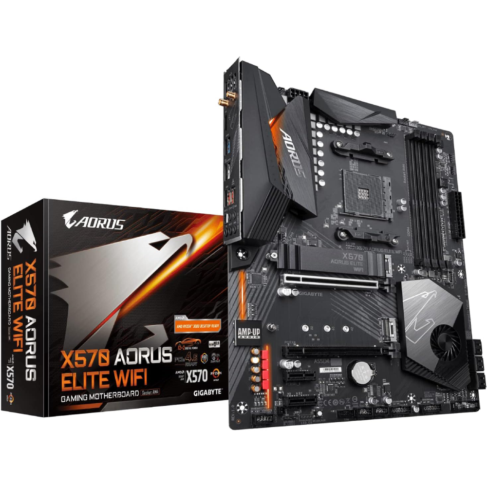 Placa-Mãe Gigabyte X570 AORUS Elite Wi-Fi (AMD Ryzen 3000/X570/ATX/PCIe4.0/DDR4/Intel Dual Band 802.11AC Wi-Fi/USB Frontal Tipo-C/RGB Fusion 2.0/M.2 Protetor Térmico/Placa-Mãe para Jogos)