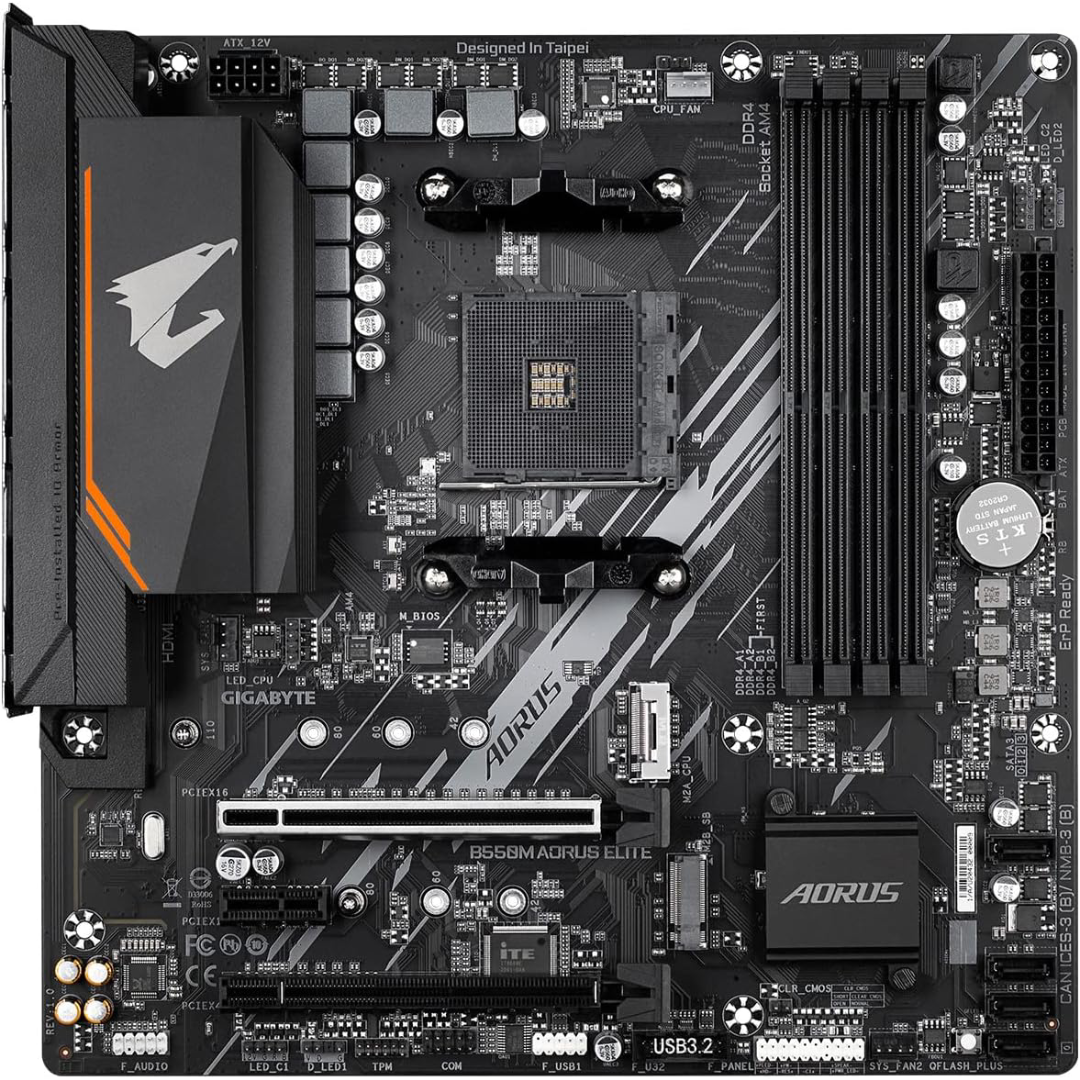 Placa-Mãe GIGABYTE B550M AORUS Elite AM4, DDR4, PCIe 4.0, M.2, RGB, Micro-ATX