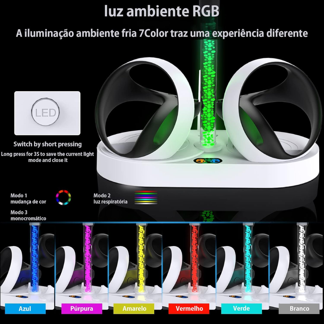 Base de Carregamento PS VR2 com Luzes RGB e Suporte para Fone de Ouvido