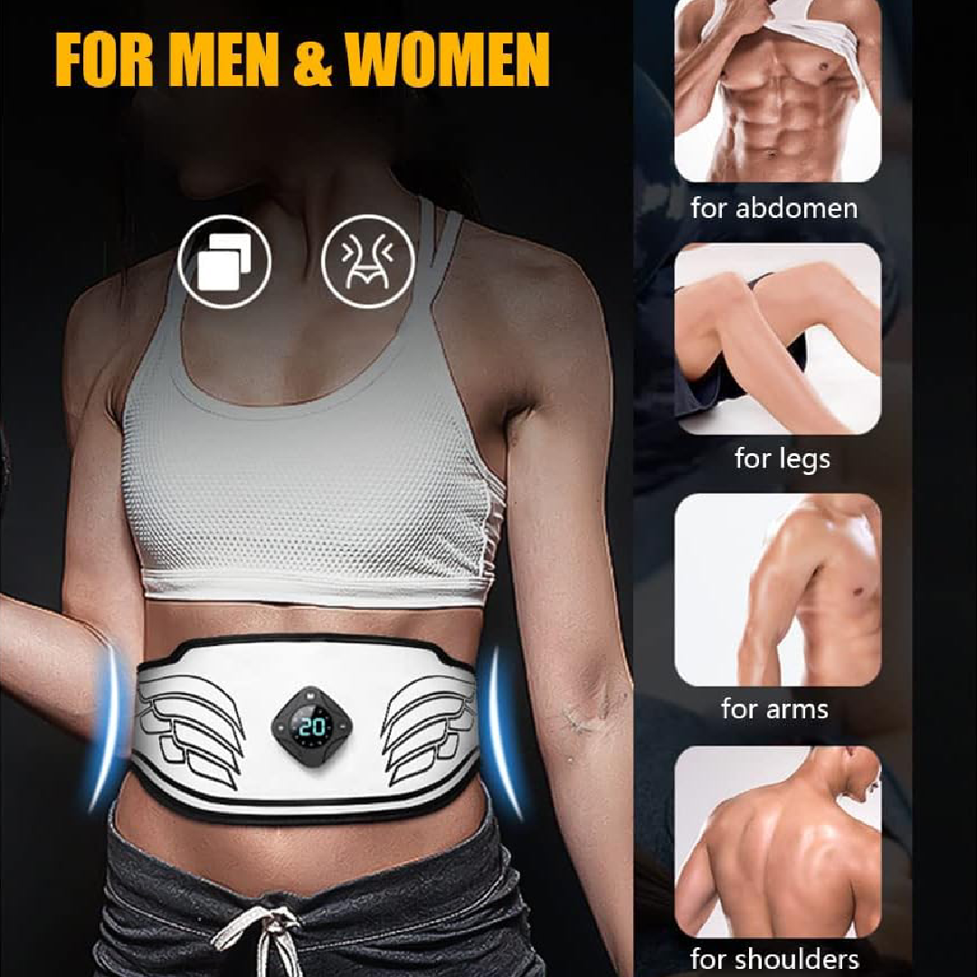 Cinto de Treinamento Abdominal Eletrônico para Tonificação Muscular - Portátil para Abdômen, Braço e Perna