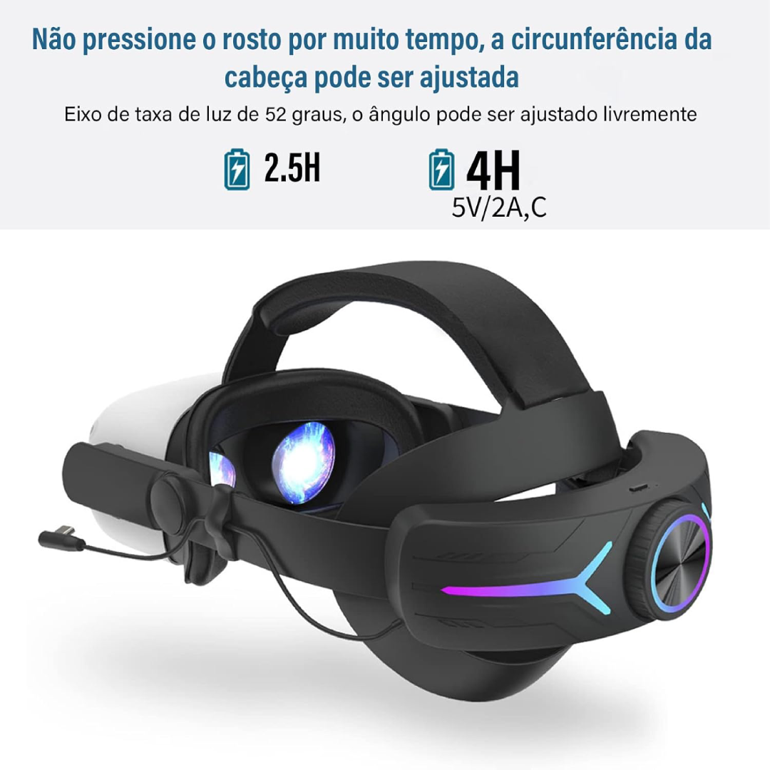 Faixa de Cabeça Ajustável com Bateria de 8000mAh e Luzes Coloridas para Meta/Oculus Quest 2