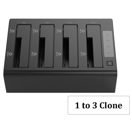 Dock Station ORICO 6648US3-C-V1-US-BK com 4 Entradas SATA 2.5" e 3.5" - Função Clone Offline
