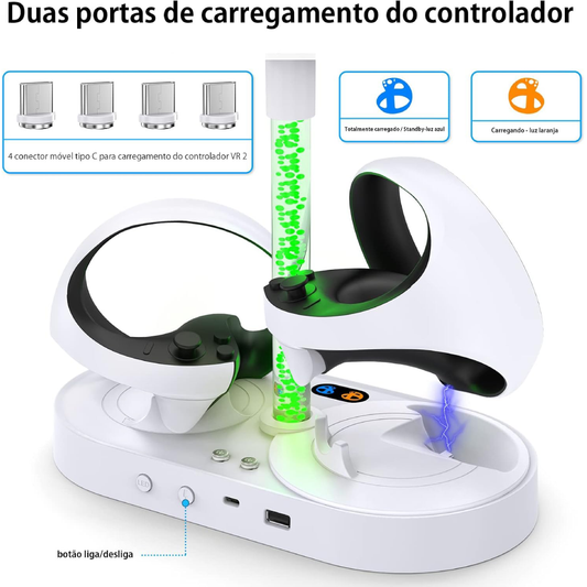 Base de Carregamento PS VR2 com Luzes RGB e Suporte para Fone de Ouvido