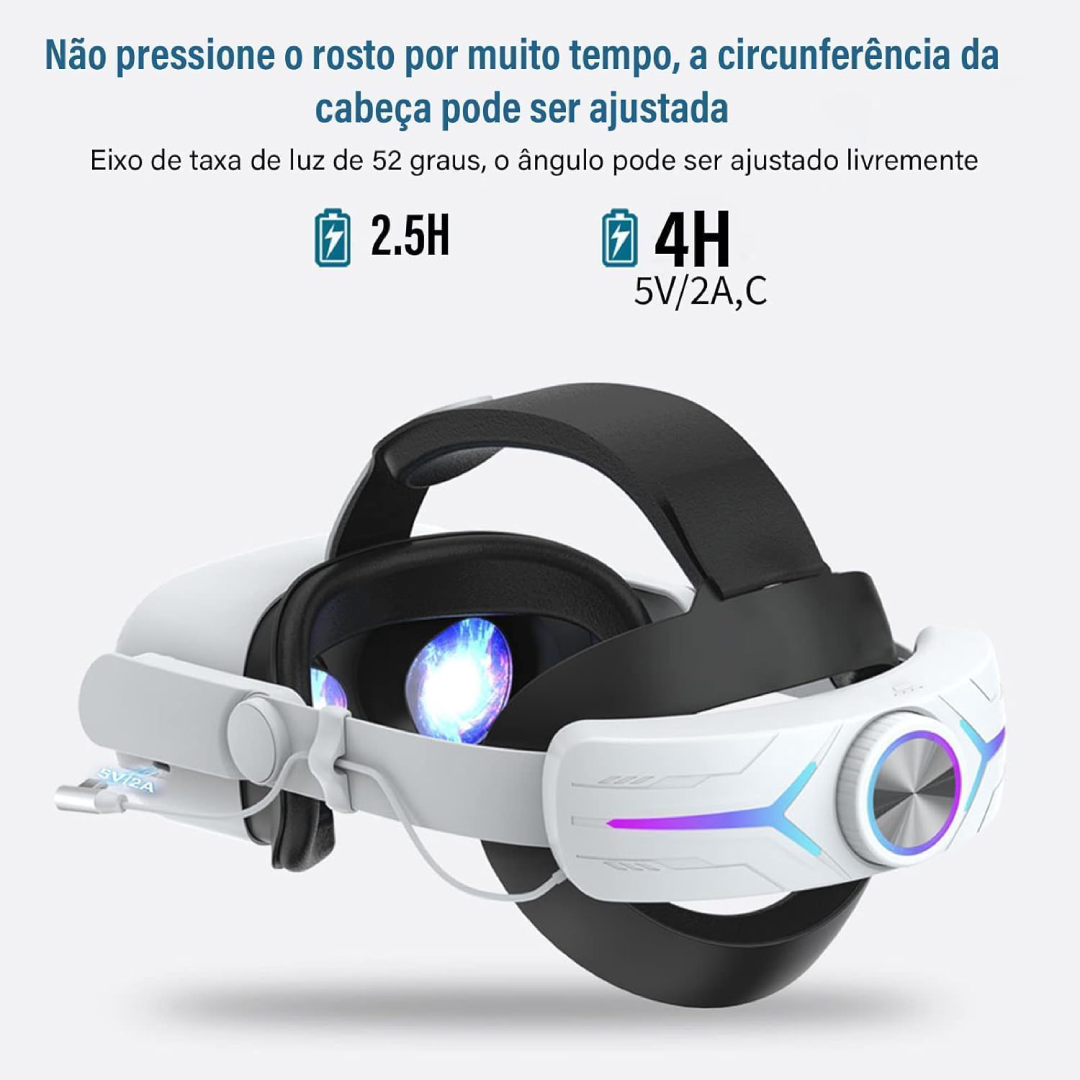 Faixa de Cabeça Elite com Bateria 8000mAh e Luzes para Meta Quest 2 - Branco