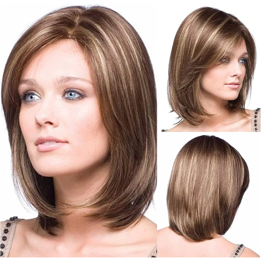 Peruca Feminina de Fibra Sintética Alta Qualidade - Cabelo Curto com Lace Marrom