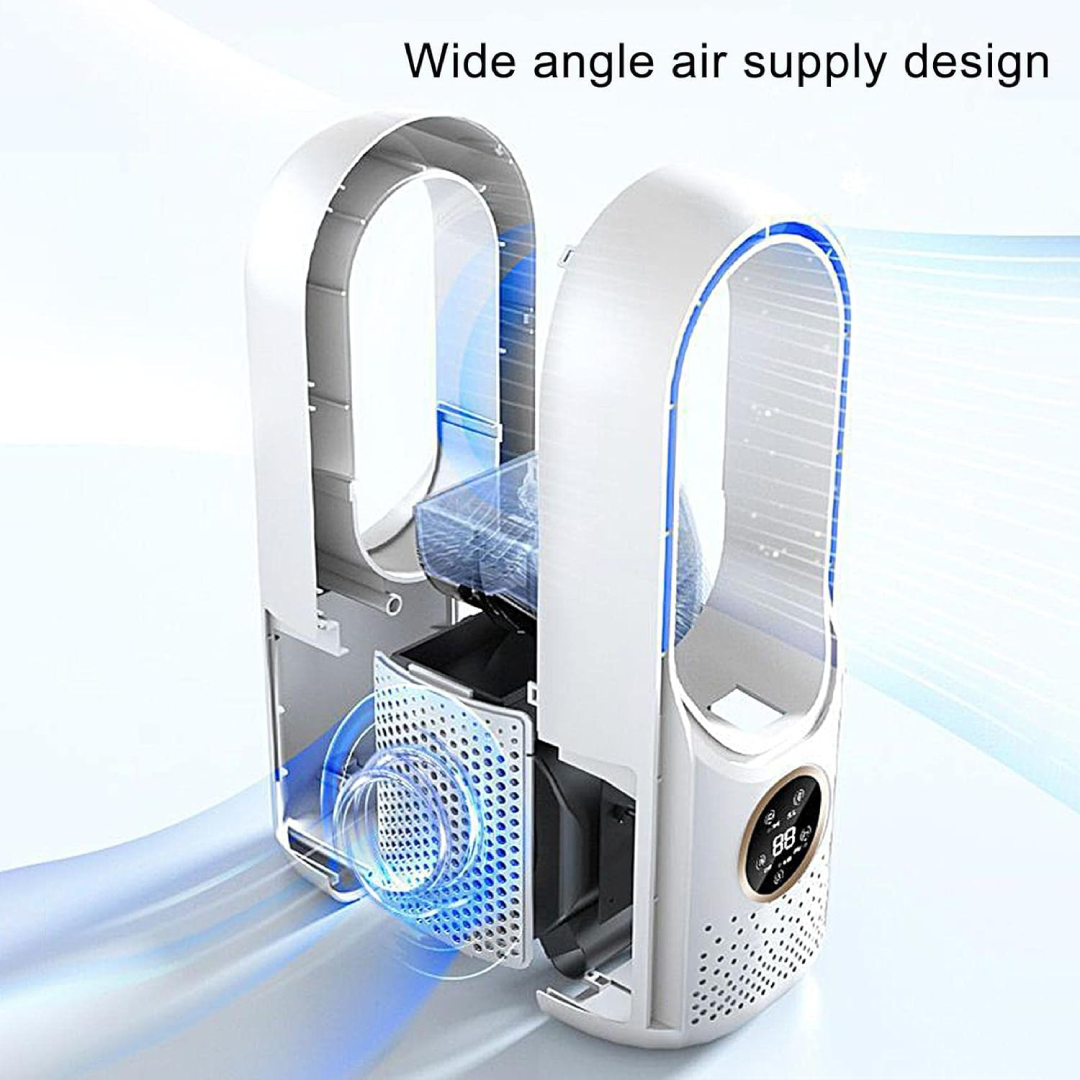 Torre Ventilador Sem Lâminas com Filtro Umidificante, Display LED, 6 Velocidades, Temporizador de 8H, Super Silencioso, Fácil de Limpar, Economizador de Espaço