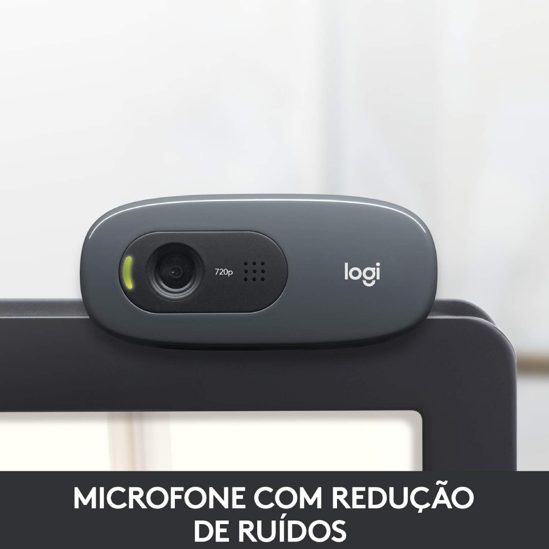 Webcam Logitech C270 HD com Microfone Integrado - USB - Widescreen 720p