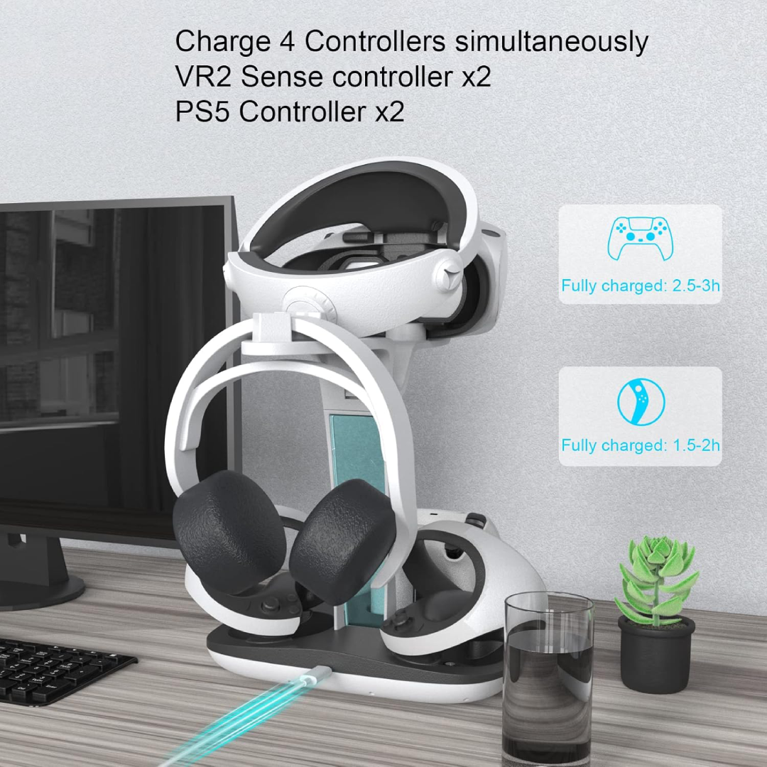 Estação de Carga para Controladores PS5 e PS VR2 com Suporte Vertical