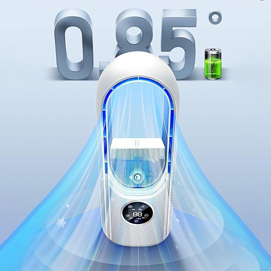Torre Ventilador Sem Lâminas com Filtro Umidificante, Display LED, 6 Velocidades, Temporizador de 8H, Super Silencioso, Fácil de Limpar, Economizador de Espaço