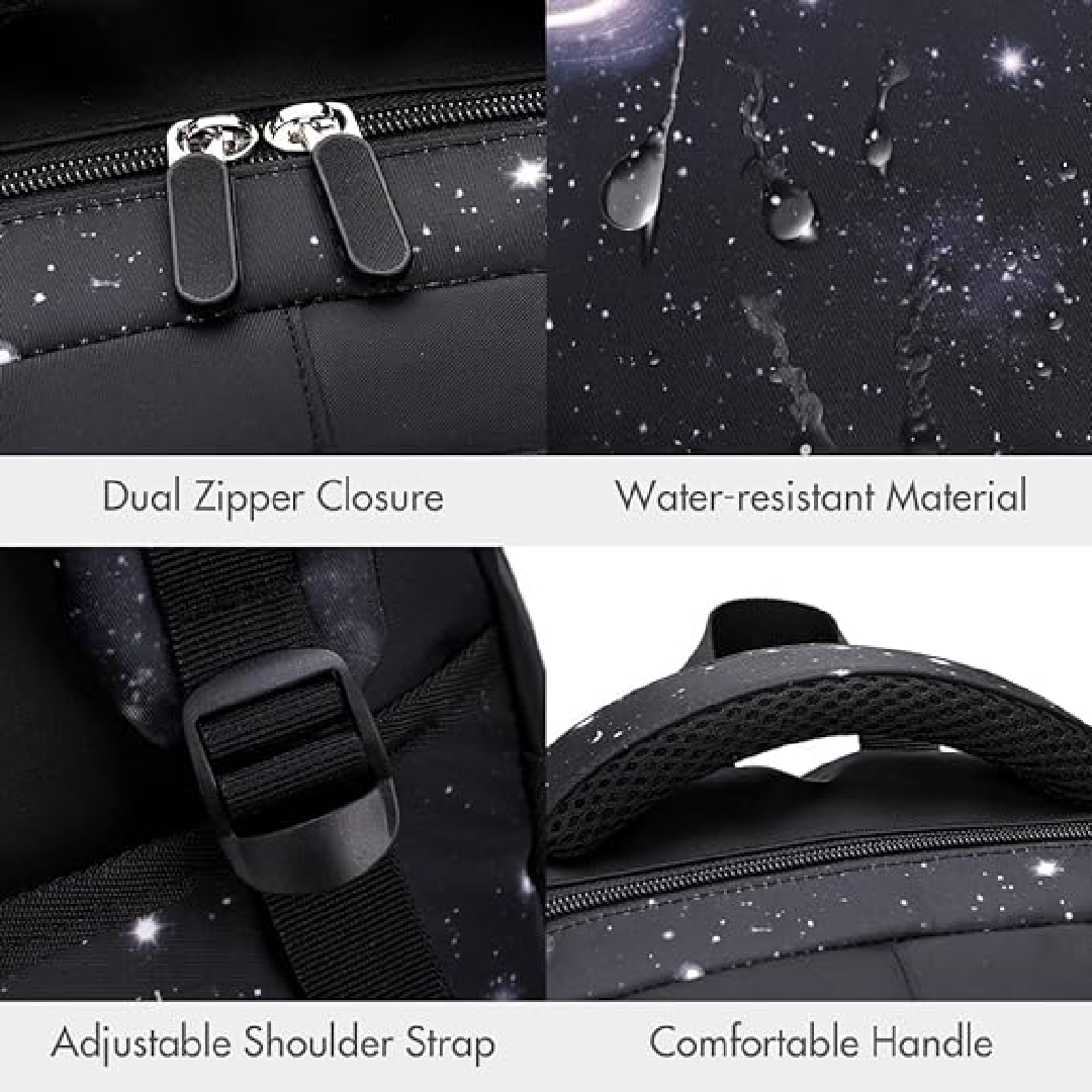 Mochila Escolar Infantil com Rodinhas e Lancheira - Estampa Céu Estrelado Preto e Azul