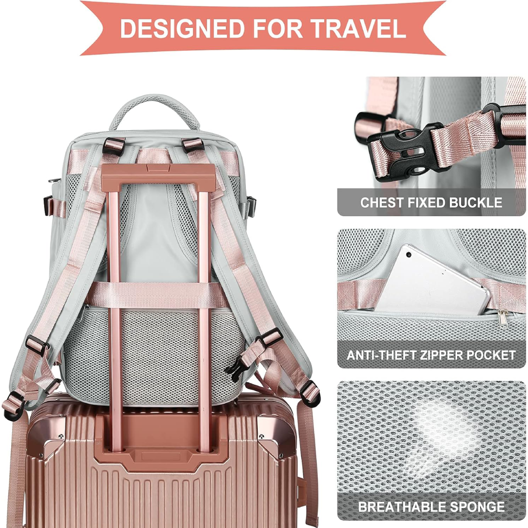 Mochila de Viagem Feminina Impermeável com Compartimento para Notebook e Sapatos - Cinza