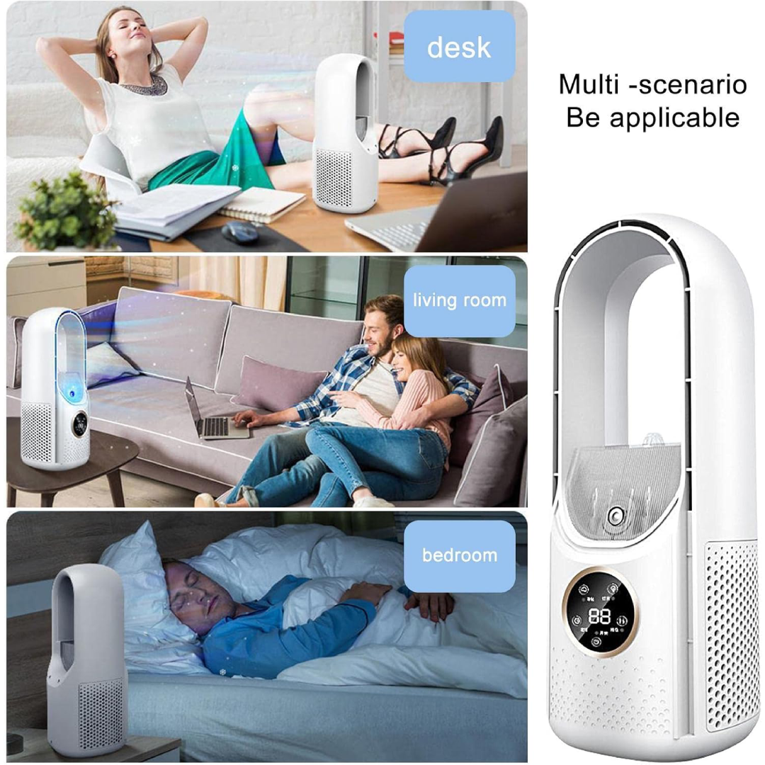 Torre Ventilador Sem Lâminas com Filtro Umidificante, Display LED, 6 Velocidades, Temporizador de 8H, Super Silencioso, Fácil de Limpar, Economizador de Espaço