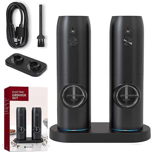 Conjunto de Moedores Elétricos de Sal e Pimenta com Base Recarregável USB
