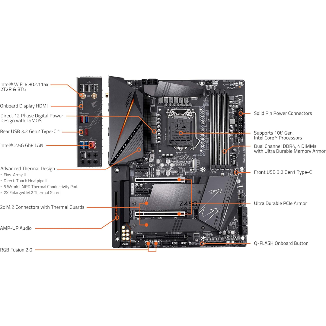 Placa-Mãe GIGABYTE Z490 AORUS PRO AX LGA1200, ATX, WiFi 6, Dual M.2, USB 3.2, Intel 2.5G LAN, 12 Fases Digitais, Fins-Array II, SATA 6Gb/s