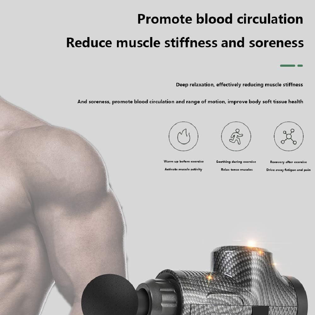 Pistola de Massagem Muscular Profunda com 30 Velocidades e 6 Cabeças
