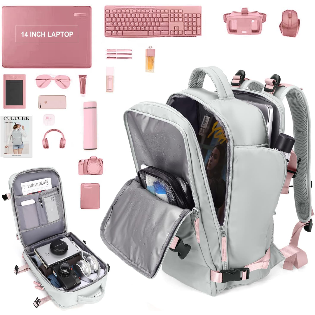 Mochila de Viagem Feminina Impermeável com Compartimento para Notebook e Sapatos - Cinza