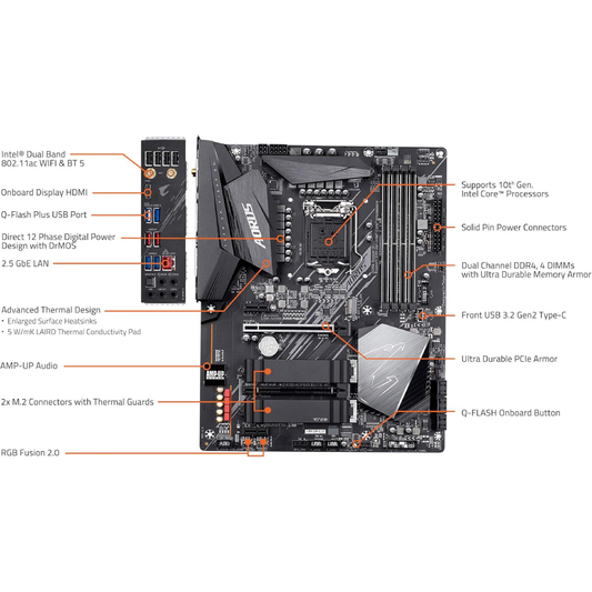 Placa-Mãe GIGABYTE Z490 AORUS Elite AC LGA1200 DDR4 M.2 Wi-Fi RGB