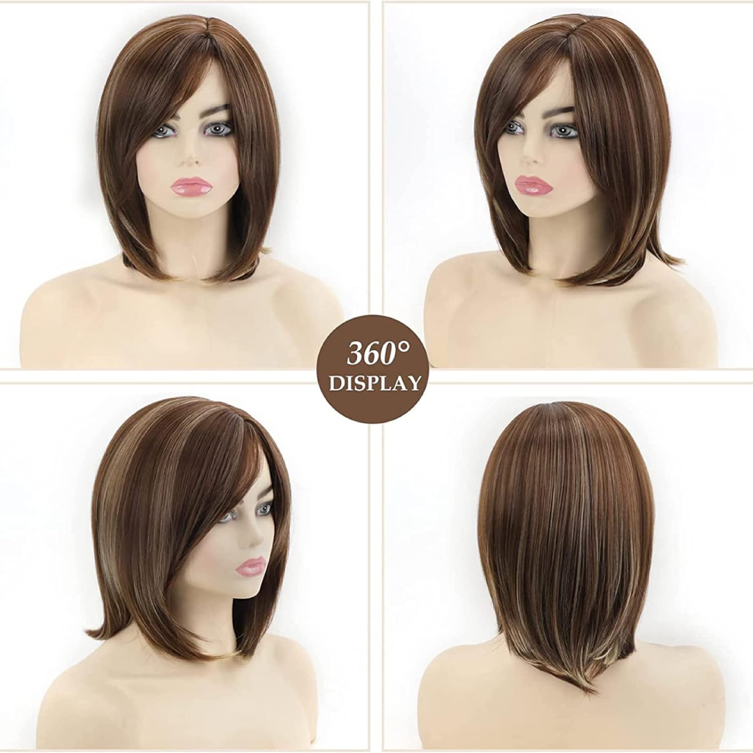 Peruca Feminina de Fibra Sintética Alta Qualidade - Cabelo Curto com Lace Marrom