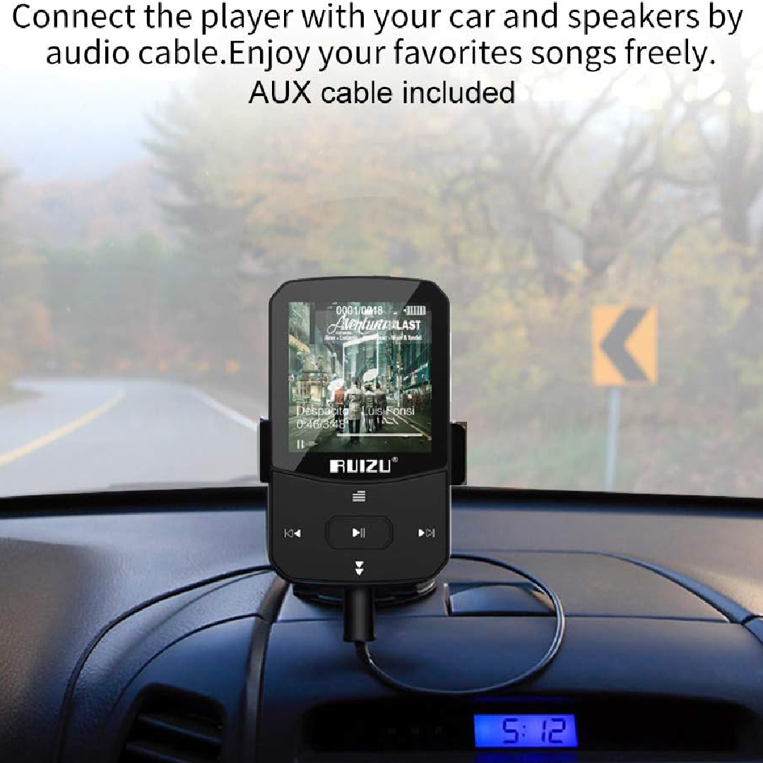 Reprodutor de Música MP3 Clip com Bluetooth 5.0, 16GB, Som Lossless, FM, Gravador de Voz, Vídeo e Fones de Ouvido - Vermelho