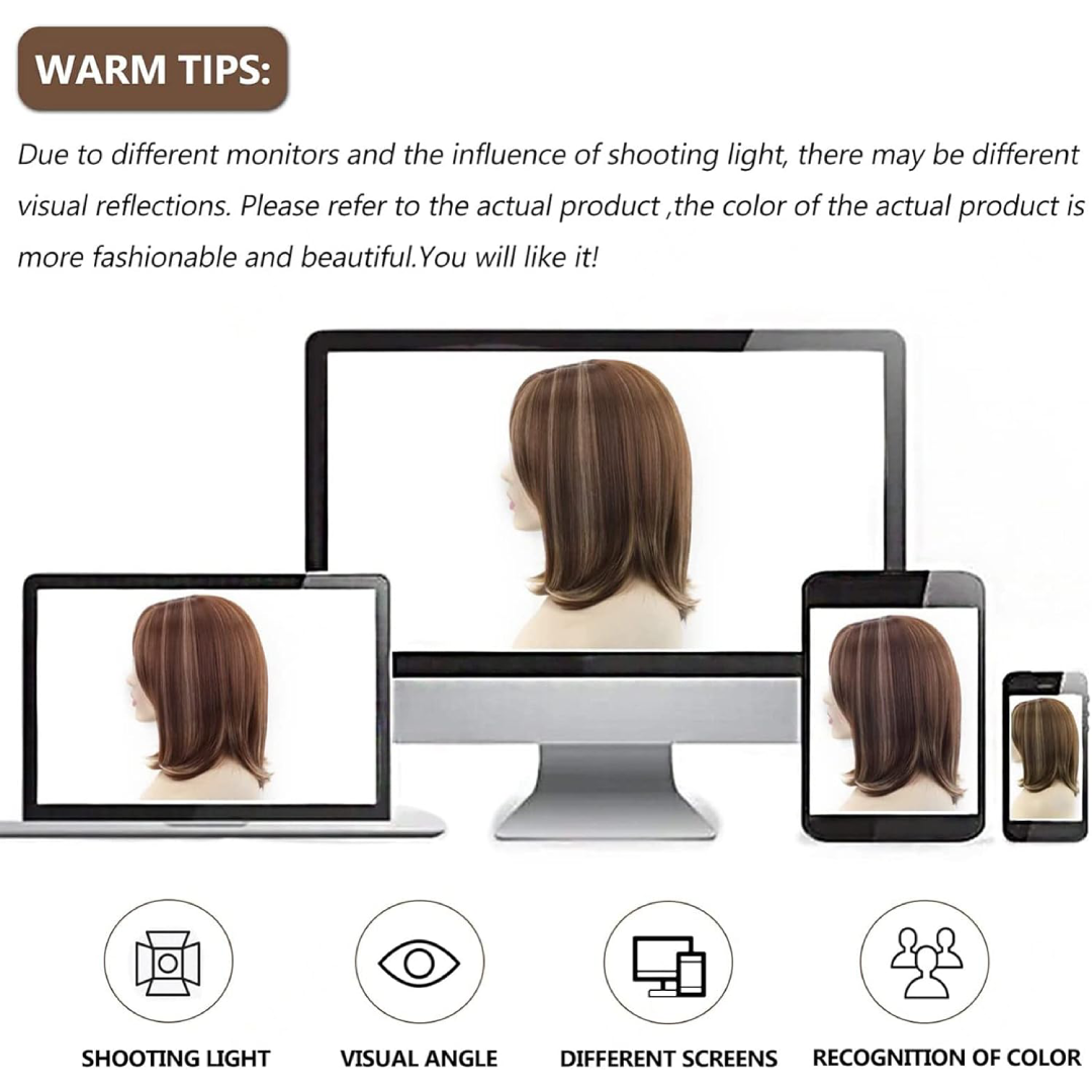 Peruca Feminina de Fibra Sintética Alta Qualidade - Cabelo Curto com Lace Marrom