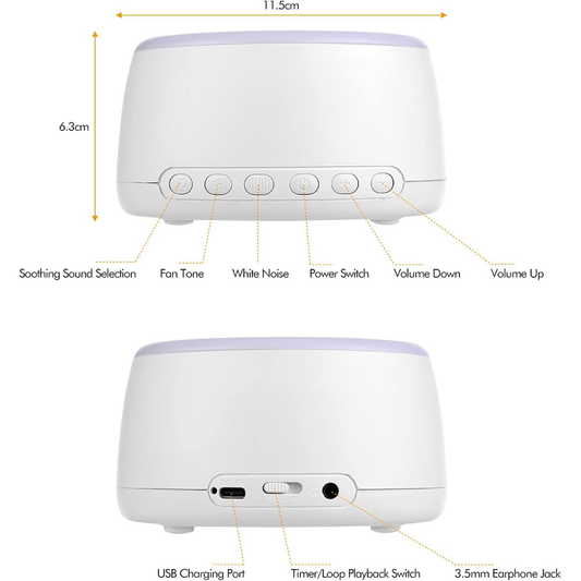 Máquina de Ruído Branco Recarregável com Bluetooth e Luz Noturna