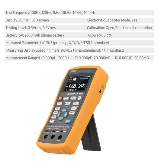 Medidor LCR Digital Portátil com Tela LCD de 2,5" e Frequência de Teste de 100kHz