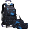 Mochila Escolar Infantil com Rodinhas e Lancheira - Estampa Céu Estrelado Preto e Azul
