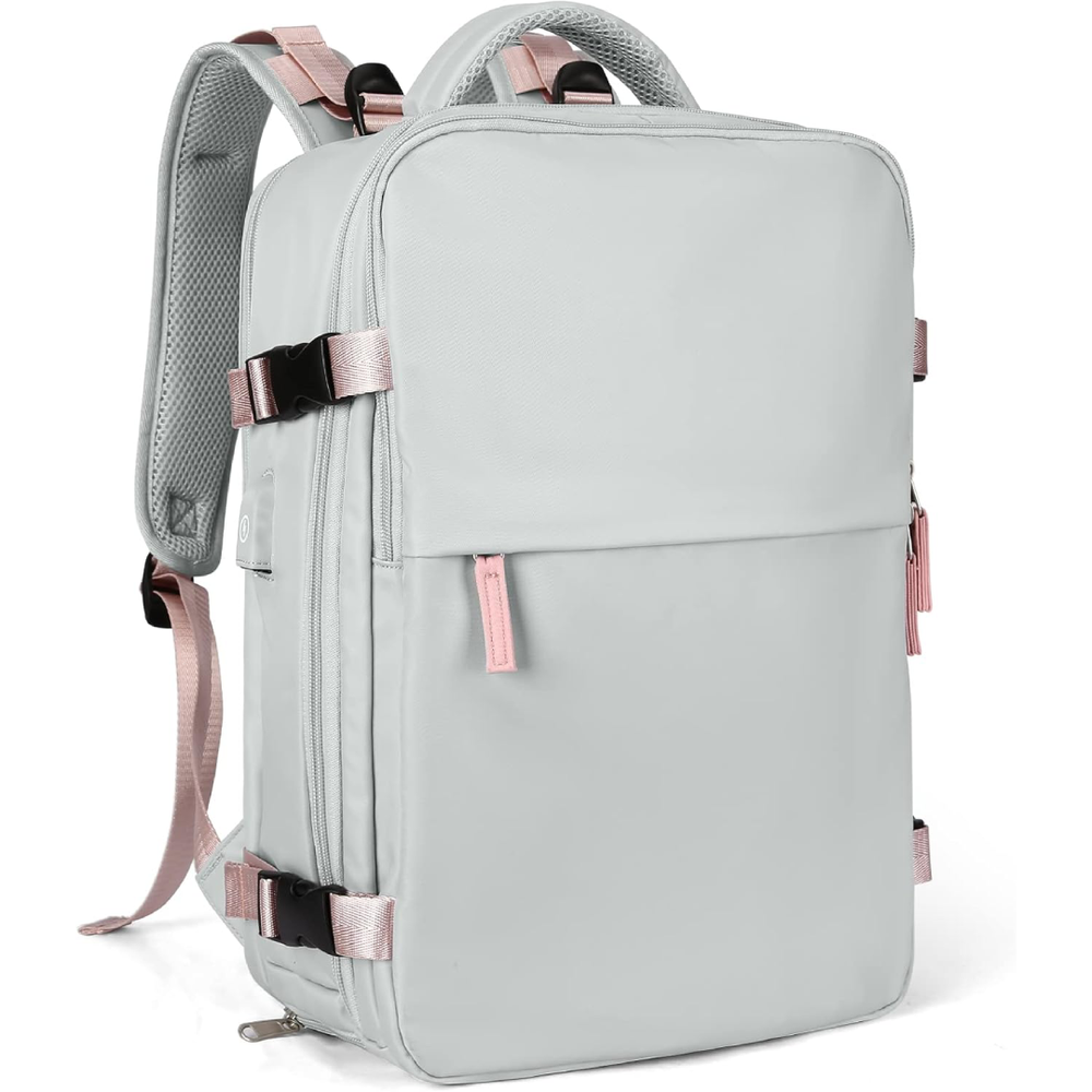 Mochila de Viagem Feminina Impermeável com Compartimento para Notebook e Sapatos - Cinza