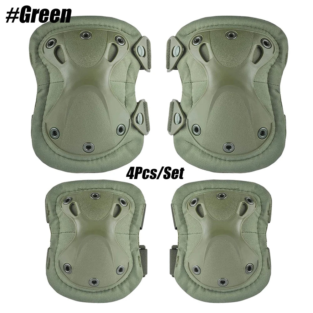 <h2>Kit Tático de 4 Peças – Joelheiras e Cotoveleiras Protetoras para Airsoft, Caça e Esportes ao Ar Livre</h2>
