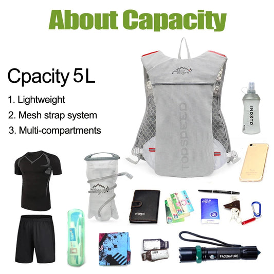 <h2>Mochila de Hidratação Ultraleve 5L para Trilhas e Corridas – Bolsa Respirável para Maratona e Ciclismo</h2>