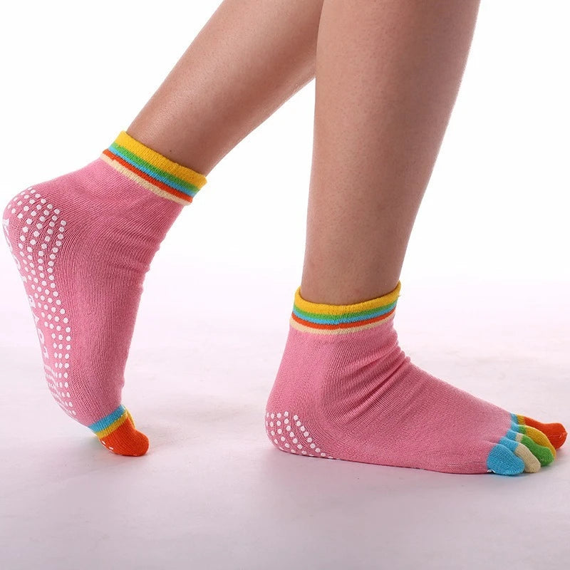 <h2>Calcetines Antiderrapantes para Pilates Feminino – Meias de Yoga com Silicone e Cinco Dedos, Algodão para Ballet e Dança</h2>