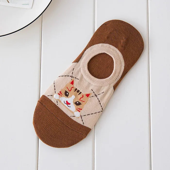 <h2>Meias Soquete Curtas de Silicone Antiderrapantes para Mulheres – Estampa de Animais, Informal, Verão</h2>